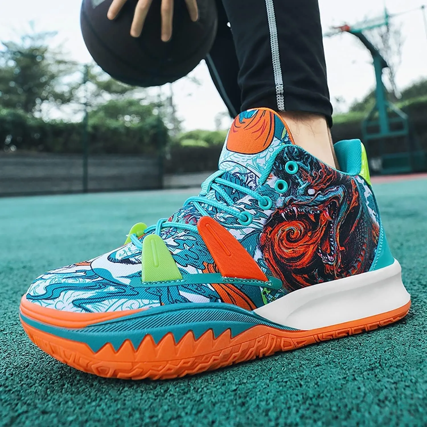 Men's High Top Basketball Shoes Sports Shoes Suitable for Sports Shoes Running Shoes(Orange,6.5)