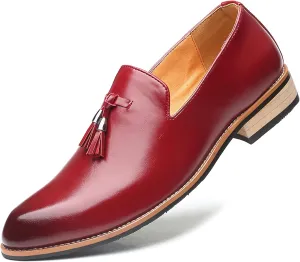 Men's Leather Slip On Tassel Loafers Classic Casual Non-Slip Low Heel Dress Shoes Formal Business Work Wedding Penny Loafers