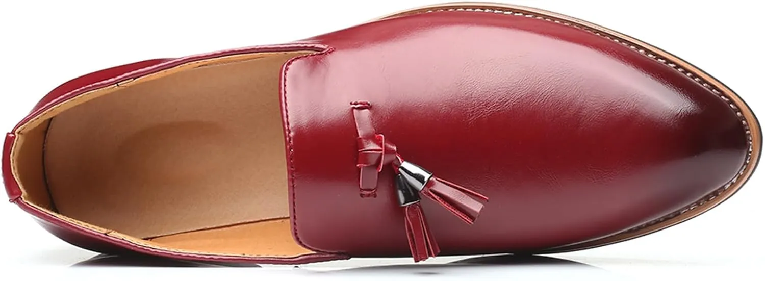 Men's Leather Slip On Tassel Loafers Classic Casual Non-Slip Low Heel Dress Shoes Formal Business Work Wedding Penny Loafers