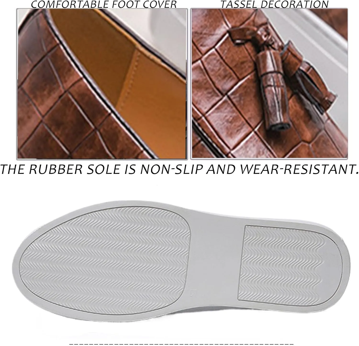 Men's Printed Leather Flat Tassel Loafers Fashion Round Toe Non-Slip Slip-On Penny Loafers Luxury Business Casual Shoes