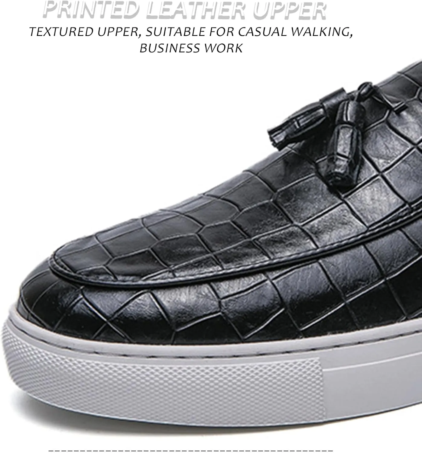Men's Printed Leather Flat Tassel Loafers Fashion Round Toe Non-Slip Slip-On Penny Loafers Luxury Business Casual Shoes