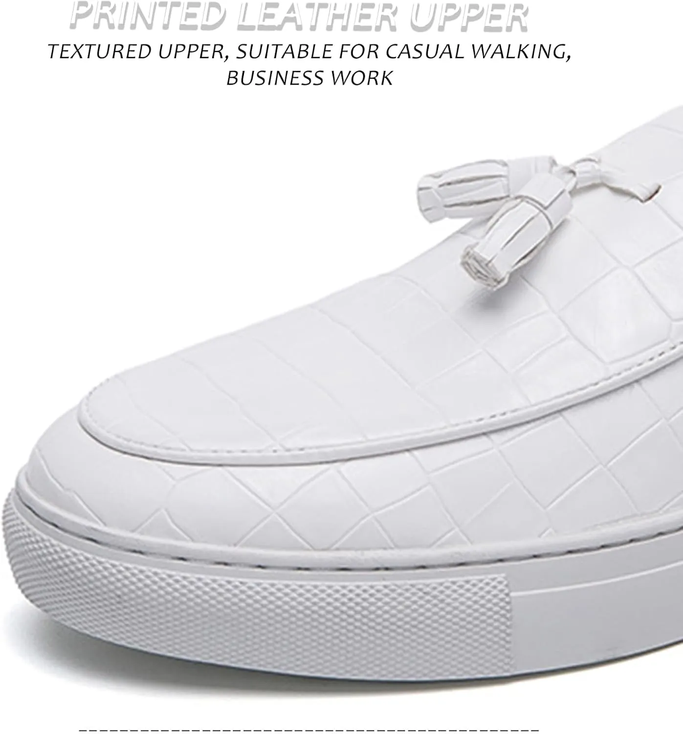 Men's Printed Leather Flat Tassel Loafers Fashion Round Toe Non-Slip Slip-On Penny Loafers Luxury Business Casual Shoes