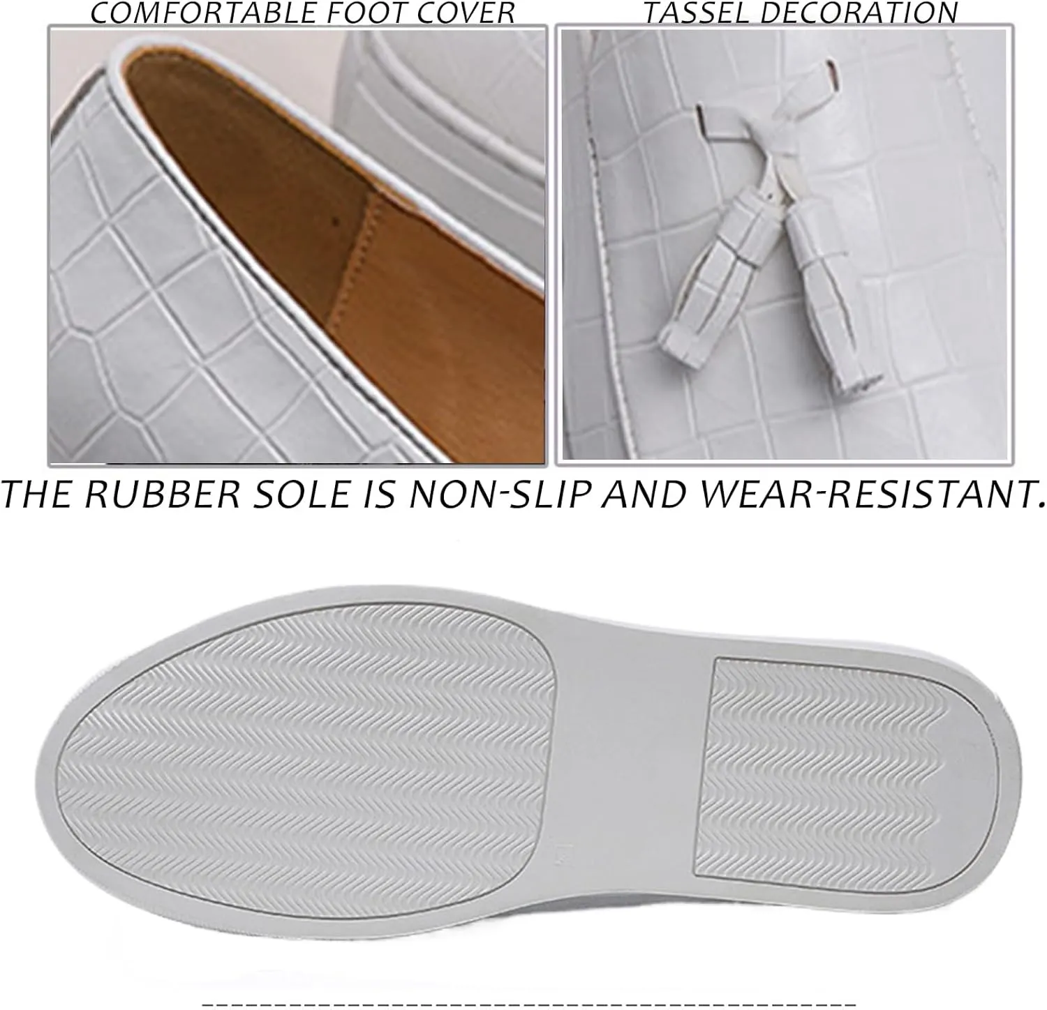 Men's Printed Leather Flat Tassel Loafers Fashion Round Toe Non-Slip Slip-On Penny Loafers Luxury Business Casual Shoes