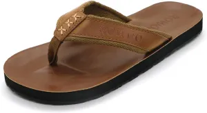 Men's PU Leather Flip Flops - Slip on Casual Thong Sandals
