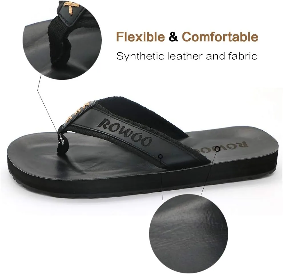 Men's PU Leather Flip Flops - Slip on Casual Thong Sandals