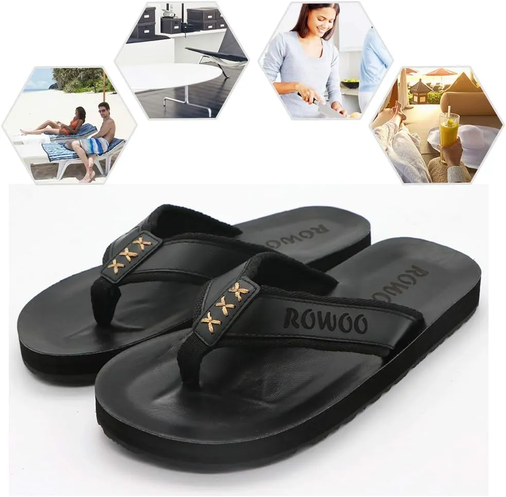 Men's PU Leather Flip Flops - Slip on Casual Thong Sandals