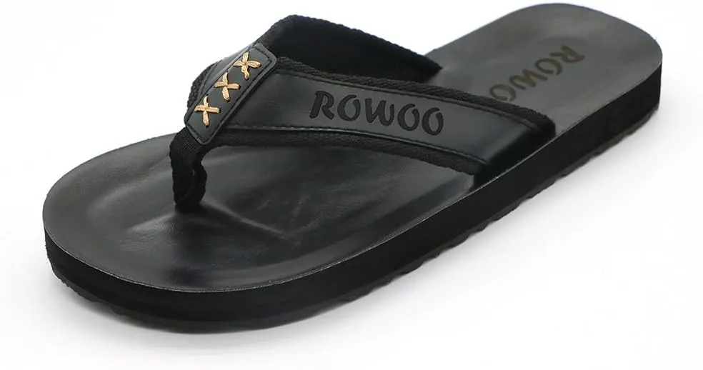 Men's PU Leather Flip Flops - Slip on Casual Thong Sandals