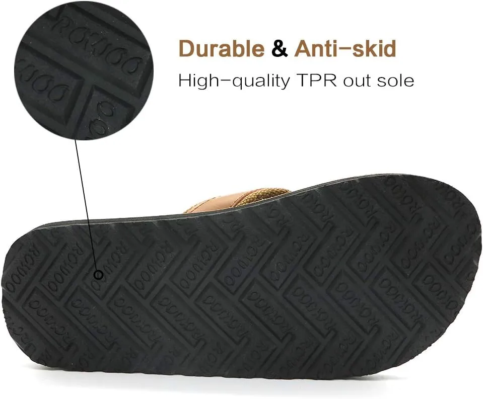 Men's PU Leather Flip Flops - Slip on Casual Thong Sandals