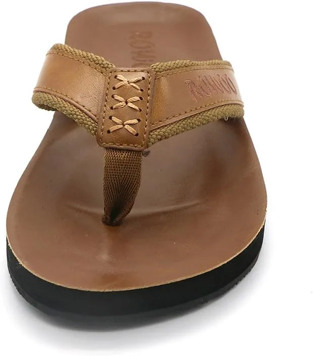 Men's PU Leather Flip Flops - Slip on Casual Thong Sandals