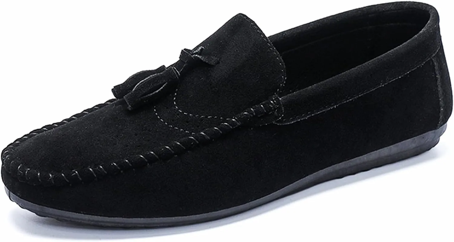Men's Suede Flat Tassel Loafers Breathable Comfortable Slip On Business Dress Moccasins Casual Driving Walking Penny Loafers