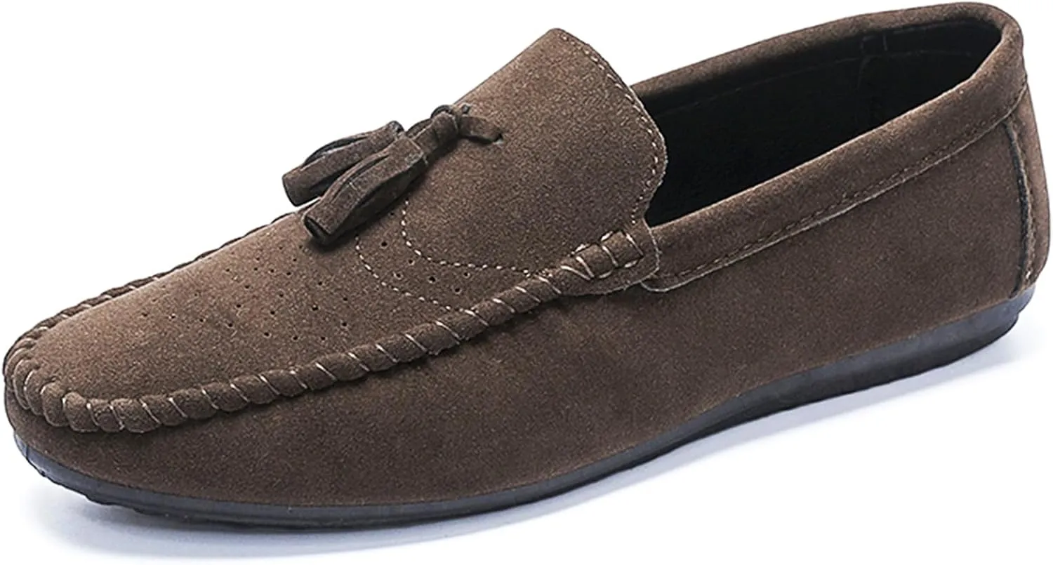 Men's Suede Flat Tassel Loafers Breathable Comfortable Slip On Business Dress Moccasins Casual Driving Walking Penny Loafers