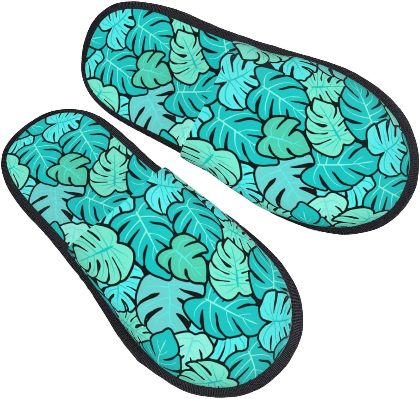 Monstera Seamless Pattern Slippers Winter Indoor and Outdoor Slipper Warm Cozy Soft Lightweight House Shoes Fuzzy Slip-On Slipper Large