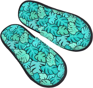 Monstera Seamless Pattern Slippers Winter Indoor and Outdoor Slipper Warm Cozy Soft Lightweight House Shoes Fuzzy Slip-On Slipper Large
