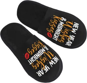 New Year Wishes And Midnight Kisses Slippers Winter Indoor and Outdoor Slipper Warm Cozy Soft Lightweight House Shoes Fuzzy Slip-On Slipper Large