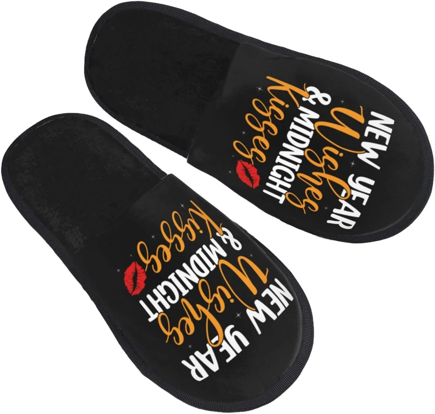 New Year Wishes And Midnight Kisses Slippers Winter Indoor and Outdoor Slipper Warm Cozy Soft Lightweight House Shoes Fuzzy Slip-On Slipper Large