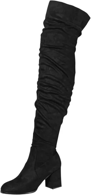 Over The Knee Boots for Women，Suede Winter Boots Wide Calf Chunky Heel Pointed Toe Western Cowgirl Knee High Boots