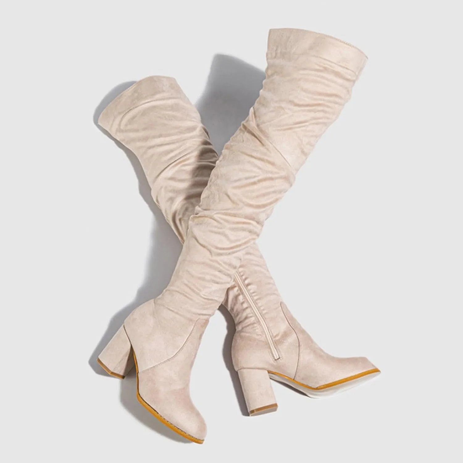 Over The Knee Boots for Women，Suede Winter Boots Wide Calf Chunky Heel Pointed Toe Western Cowgirl Knee High Boots