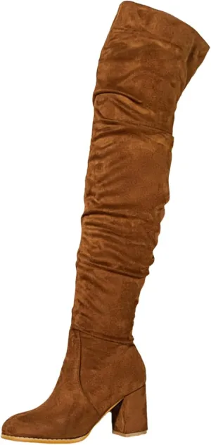 Over The Knee Boots for Women，Suede Winter Boots Wide Calf Chunky Heel Pointed Toe Western Cowgirl Knee High Boots