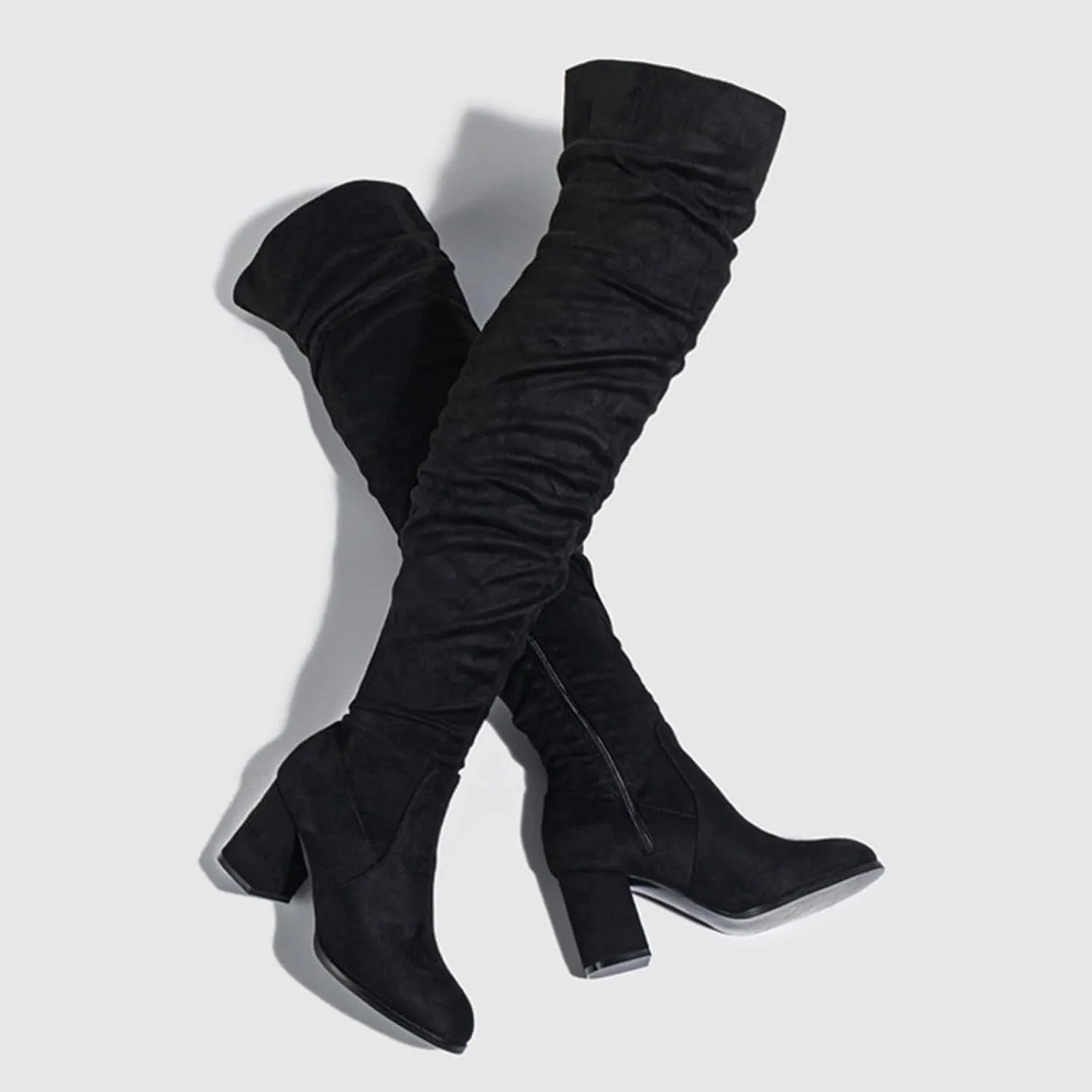 Over The Knee Boots for Women，Suede Winter Boots Wide Calf Chunky Heel Pointed Toe Western Cowgirl Knee High Boots