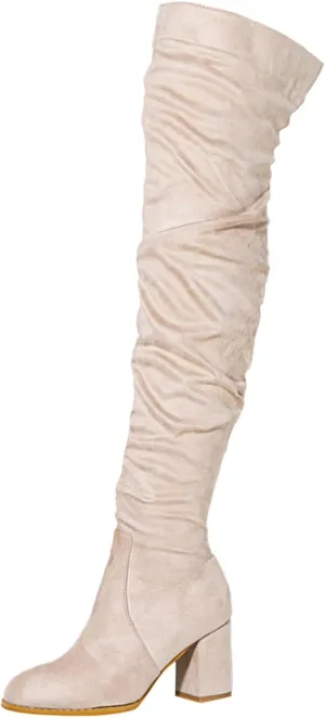 Over The Knee Boots for Women，Suede Winter Boots Wide Calf Chunky Heel Pointed Toe Western Cowgirl Knee High Boots