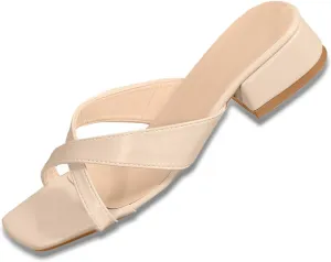 Sandals Women Square Open Toe Heels Sandals Wide Casual Sandals Slip on Slippers Shoes Block Low Heels for Women