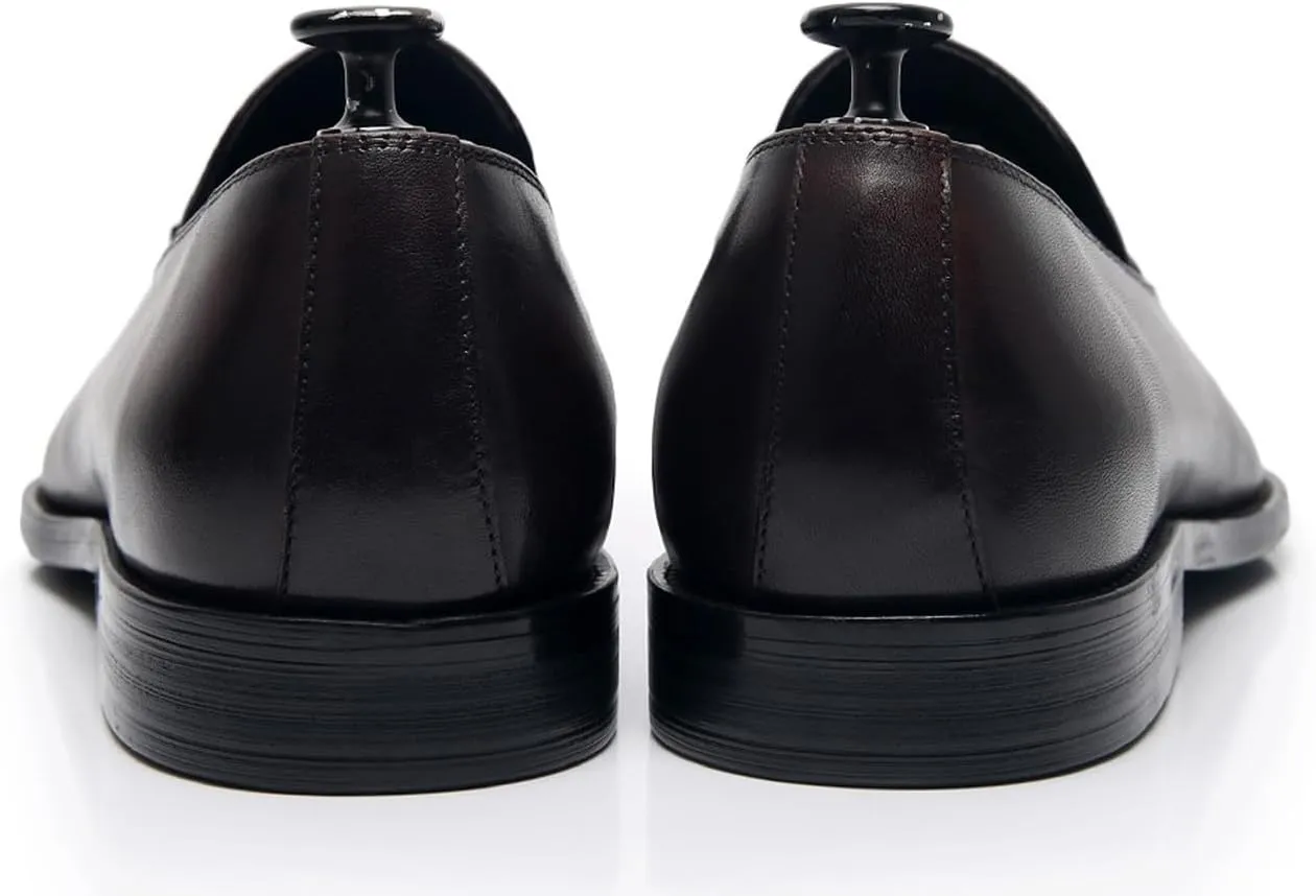 Santimon Men's Black Genuine Leather Tassel Loafers - Slip-On Dress Shoes for Casual, Business, Wedding & Prom - Modern Penny Loafers for Suits & Tuxedos