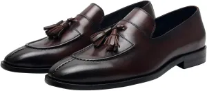 Santimon Men's Black Genuine Leather Tassel Loafers - Slip-On Dress Shoes for Casual, Business, Wedding & Prom - Modern Penny Loafers for Suits & Tuxedos