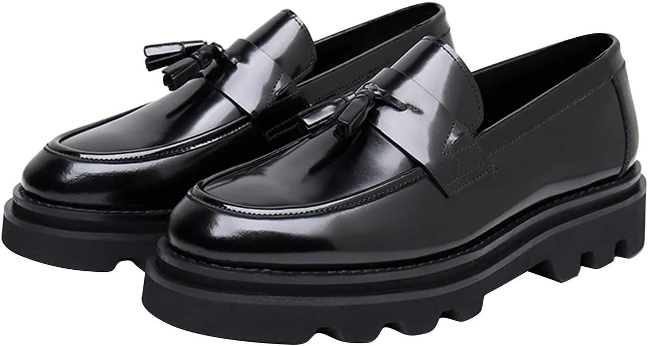 Santimon Men's Slip-On Tassel Loafers - Patent Leather Dress Shoes for Casual, Business, Wedding & Prom - Modern Penny Loafers for Suits & Tuxedos