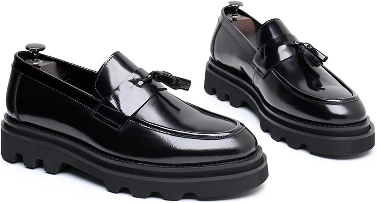 Santimon Men's Slip-On Tassel Loafers - Patent Leather Dress Shoes for Casual, Business, Wedding & Prom - Modern Penny Loafers for Suits & Tuxedos