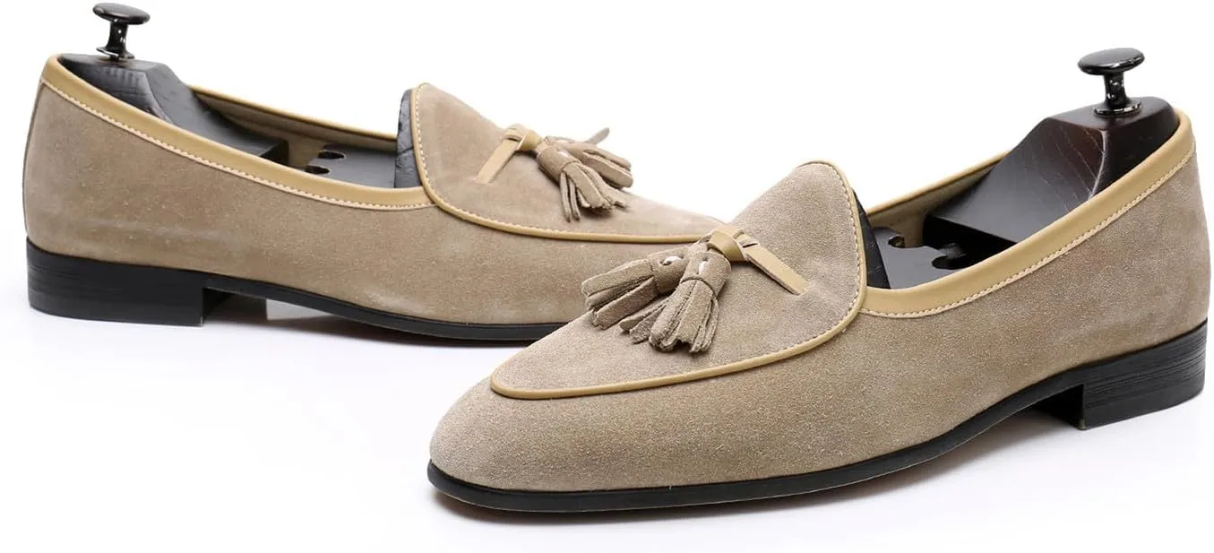 Santimon Men's Suede Tassel Loafers - Slip-On Dress Shoes for Casual, Business, Wedding & Prom - Modern Penny Loafers for Suits & Tuxedos