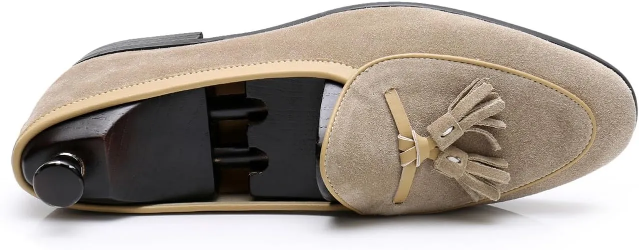 Santimon Men's Suede Tassel Loafers - Slip-On Dress Shoes for Casual, Business, Wedding & Prom - Modern Penny Loafers for Suits & Tuxedos