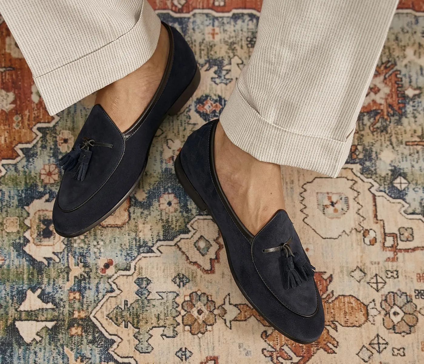 Santimon Men's Suede Tassel Loafers - Slip-On Dress Shoes for Casual, Business, Wedding & Prom - Modern Penny Loafers for Suits & Tuxedos