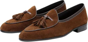 Santimon Men's Suede Tassel Loafers - Slip-On Dress Shoes for Casual, Business, Wedding & Prom - Modern Penny Loafers for Suits & Tuxedos
