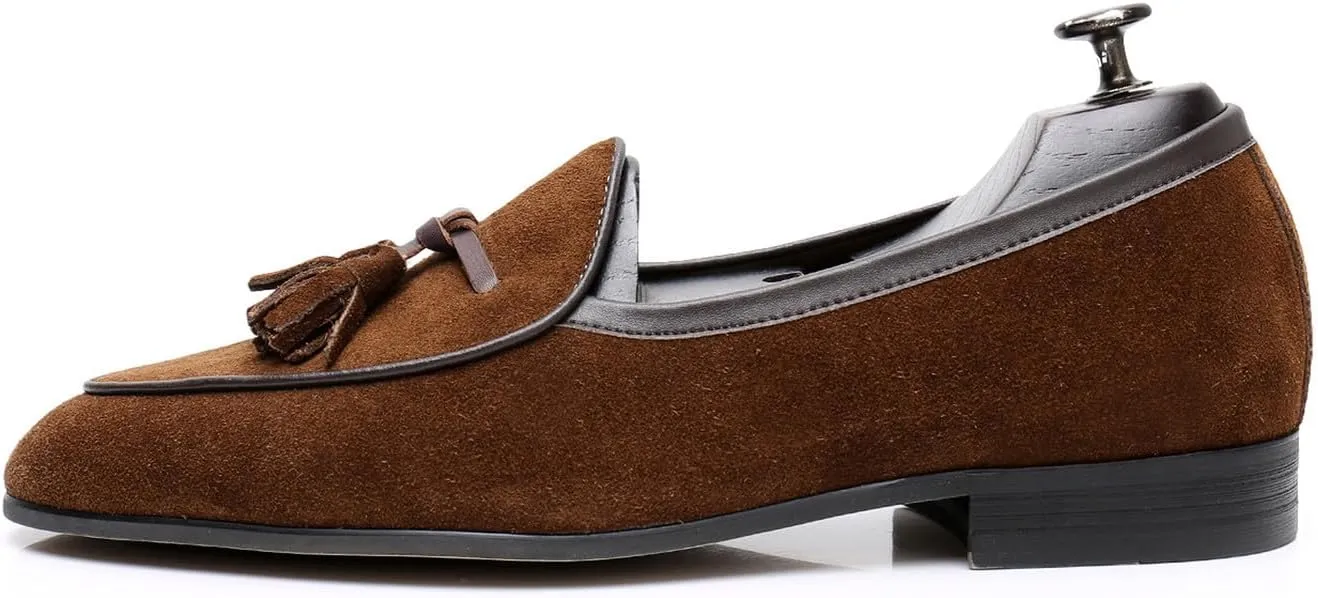 Santimon Men's Suede Tassel Loafers - Slip-On Dress Shoes for Casual, Business, Wedding & Prom - Modern Penny Loafers for Suits & Tuxedos