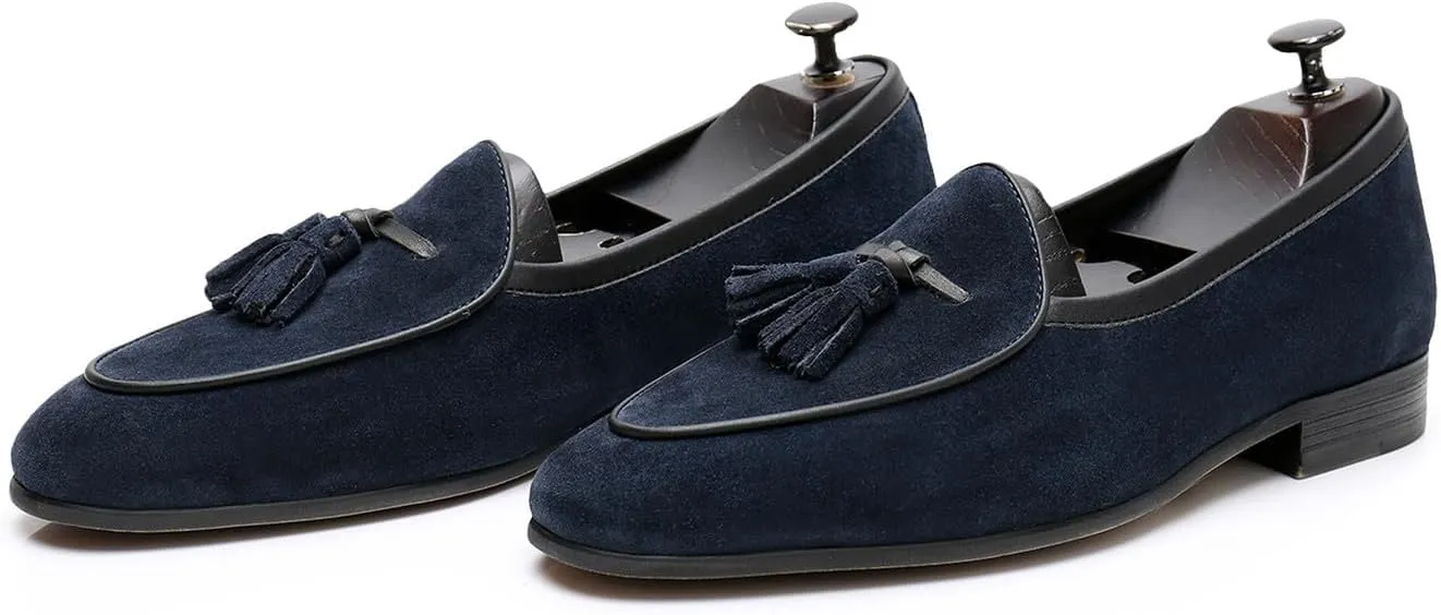 Santimon Men's Suede Tassel Loafers - Slip-On Dress Shoes for Casual, Business, Wedding & Prom - Modern Penny Loafers for Suits & Tuxedos