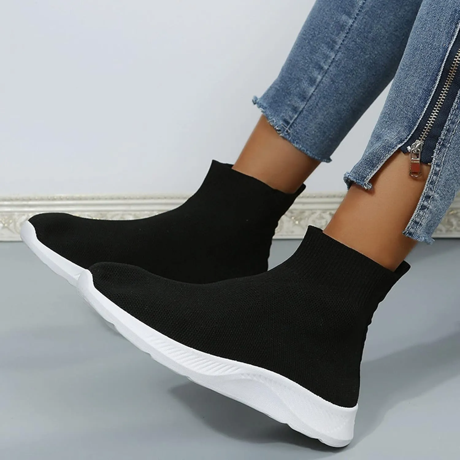 SBGMoSJ Platform Sneakers for Women Fashion 2 Inch High Black Flats Orthopedic Shoes Women Women Running Shoes White Bowling Shoes Women Size 9 Slip On Tennis Shoes for Women Size 8.5 Wide