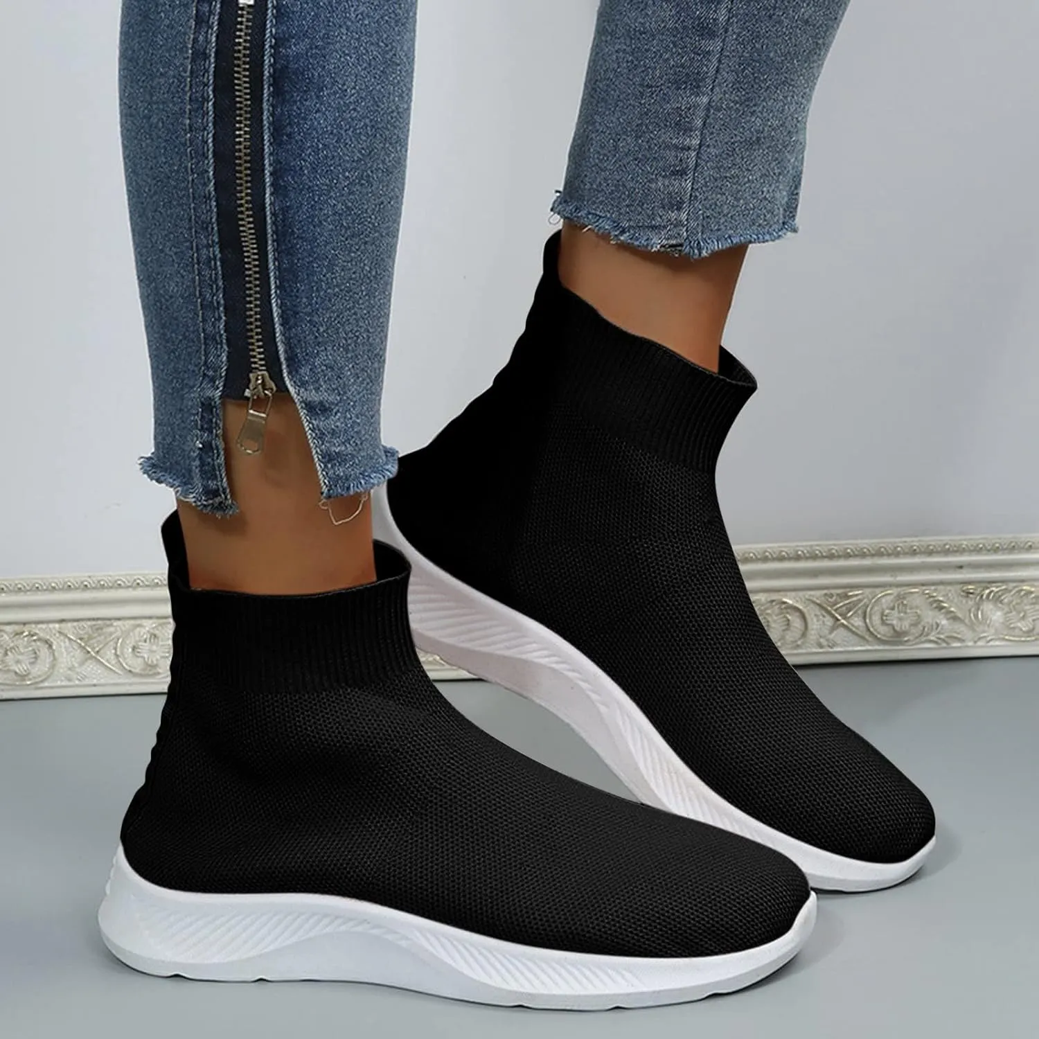 SBGMoSJ Platform Sneakers for Women Fashion 2 Inch High Black Flats Orthopedic Shoes Women Women Running Shoes White Bowling Shoes Women Size 9 Slip On Tennis Shoes for Women Size 8.5 Wide