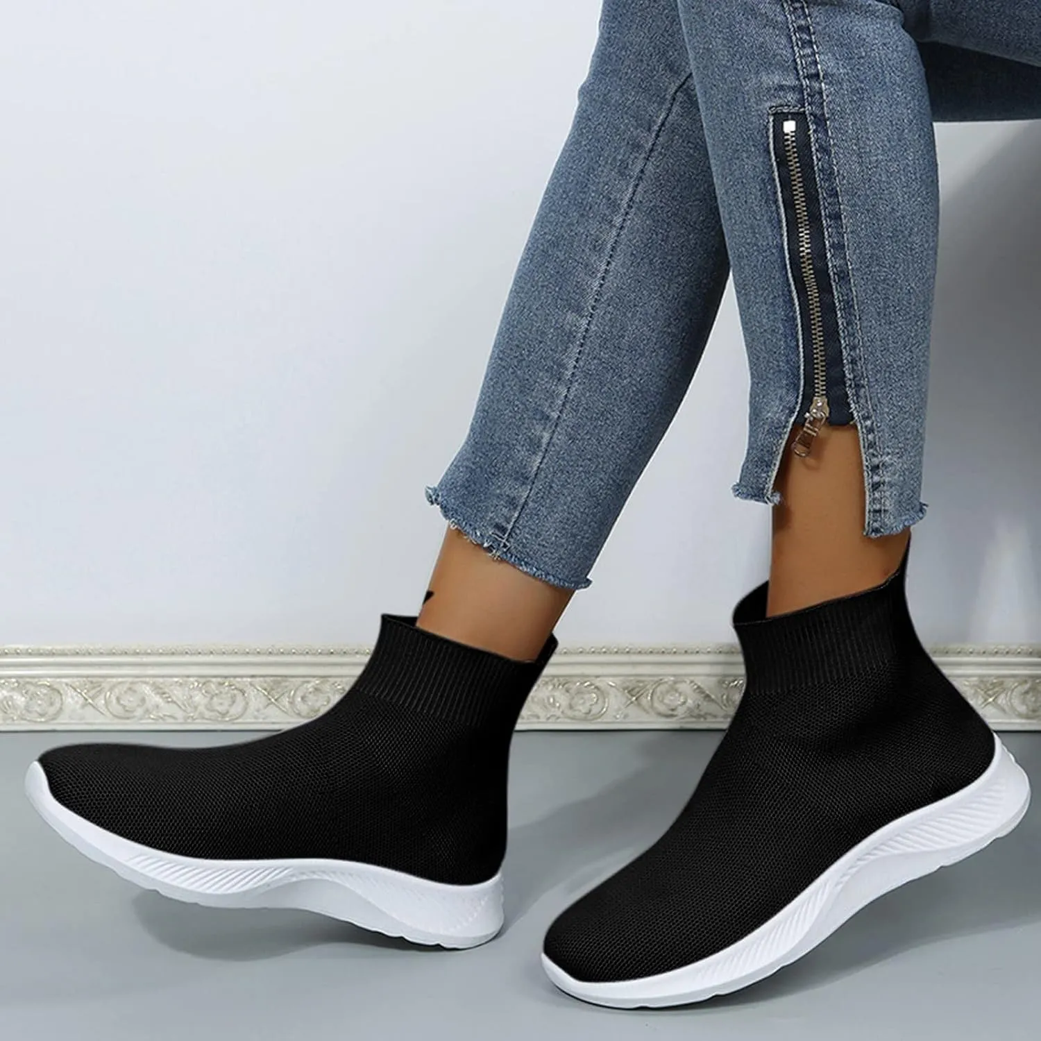 SBGMoSJ Platform Sneakers for Women Fashion 2 Inch High Black Flats Orthopedic Shoes Women Women Running Shoes White Bowling Shoes Women Size 9 Slip On Tennis Shoes for Women Size 8.5 Wide