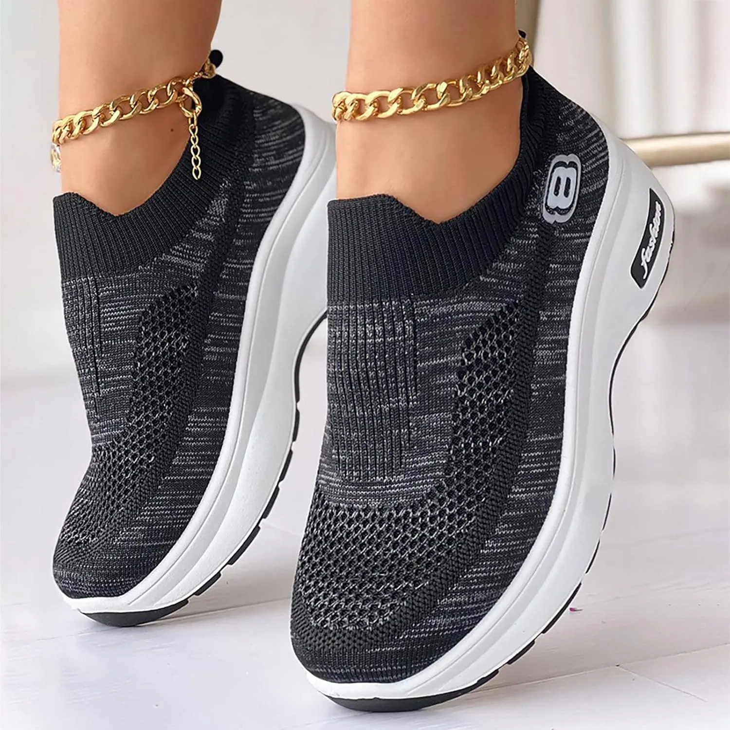 SBGMoSJ Womens Fashion Sneakers 2023 Women Slip On Sneakers Comfortable Nurse Walking Shoes Womens Black Athletic Shoes 9.5 Tennis Shoes Womens Zapatos Deportivos Negros Con Blanco para Mujer