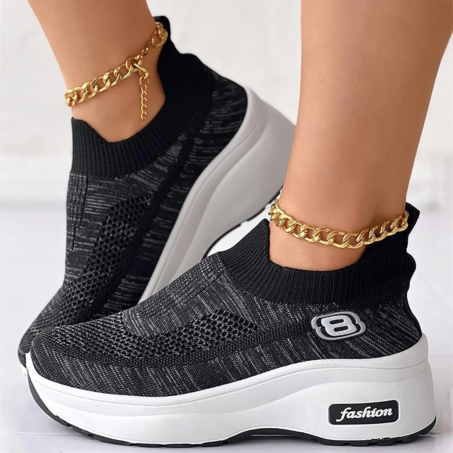 SBGMoSJ Womens Fashion Sneakers 2023 Women Slip On Sneakers Comfortable Nurse Walking Shoes Womens Black Athletic Shoes 9.5 Tennis Shoes Womens Zapatos Deportivos Negros Con Blanco para Mujer
