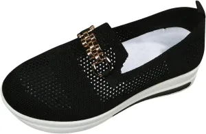 Slip on Chain Decorative Casual Sport Shoes Woven Comfortable Breathable Lighweight Sneakers for Alll Day Wear Soft Sole Outdoor Walking Shoes for Women