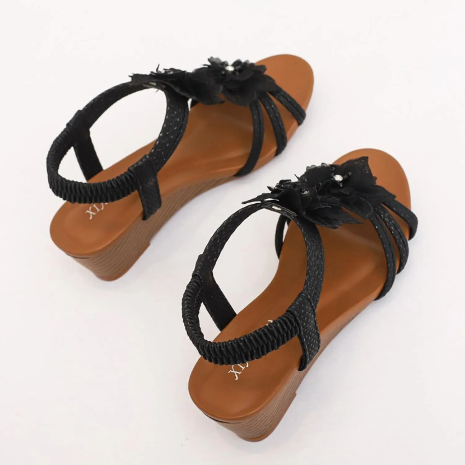 Smoneyful Women's Cutout Sandals Peep Toe Mid Heel Rhinestones Elastic Ankle Strap Open Toe Elegant Thick Sole Breathable Fashion Comfort Wedge Beach Sandals