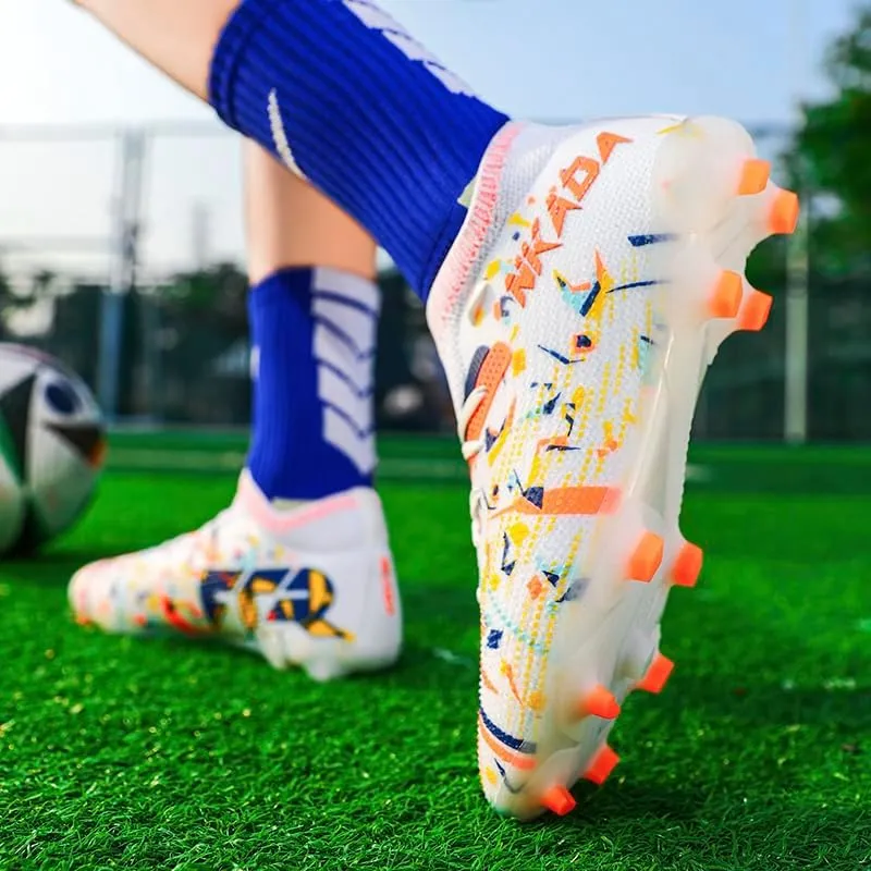 Soccer Cleats Mens Football Cleats Professional Soccer Shoes High-Tops Non-Slip Spikes for Big Boys Wide Training Sneaker Outdoor Indoor for AG/FG/TF Football Boots