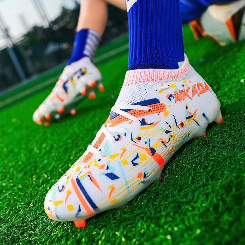 Soccer Cleats Mens Football Cleats Professional Soccer Shoes High-Tops Non-Slip Spikes for Big Boys Wide Training Sneaker Outdoor Indoor for AG/FG/TF Football Boots