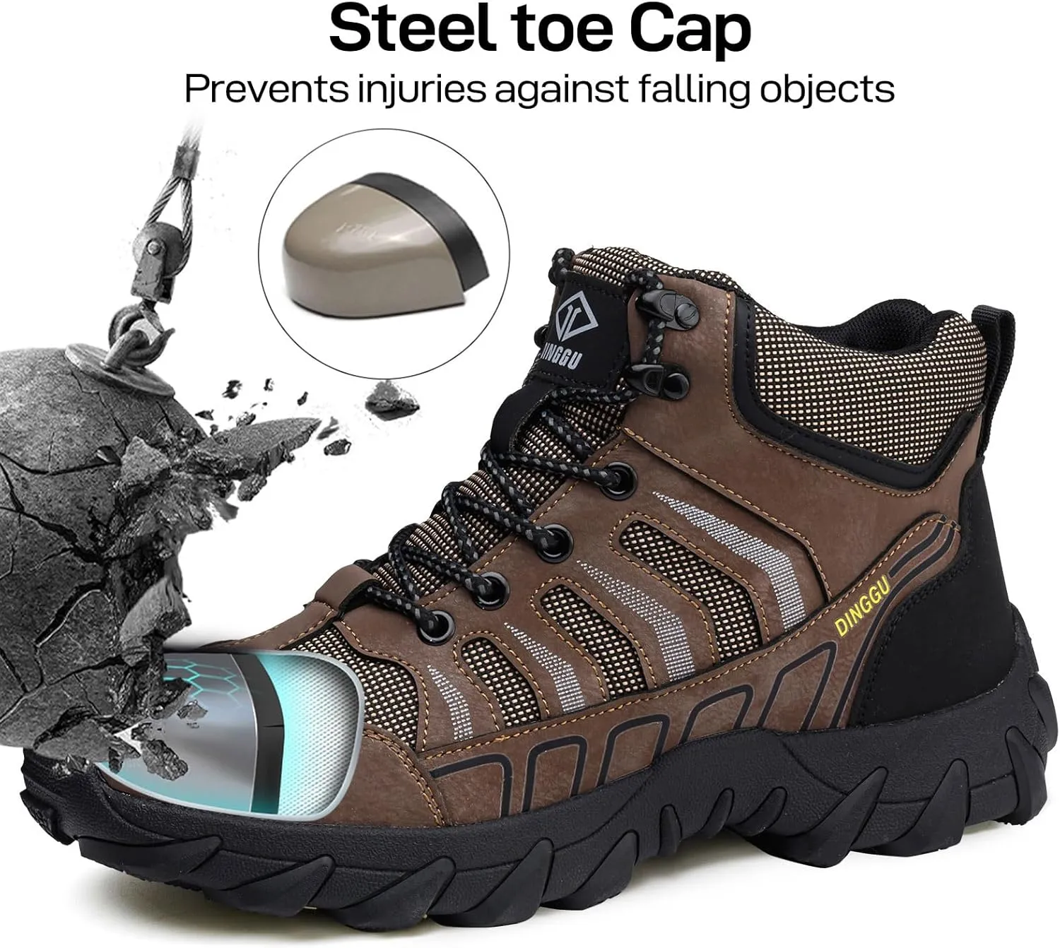 Steel Toe Work Boots for Men Safety Men's Work Boots，Comfortable Industrial & Construction Boots Slip Resistant Composite Toe Boots