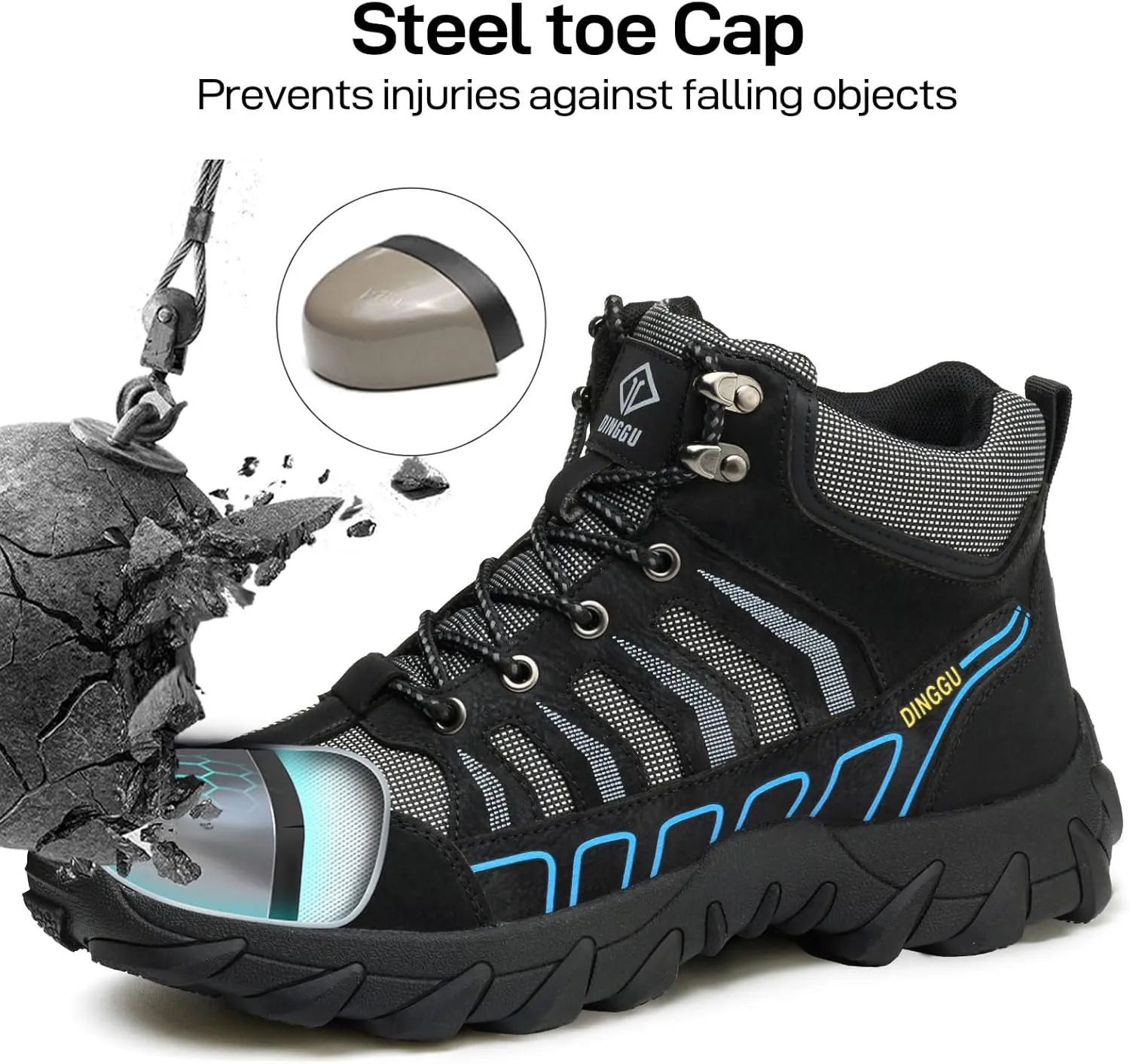 Steel Toe Work Boots for Men Safety Men's Work Boots，Comfortable Industrial & Construction Boots Slip Resistant Composite Toe Boots