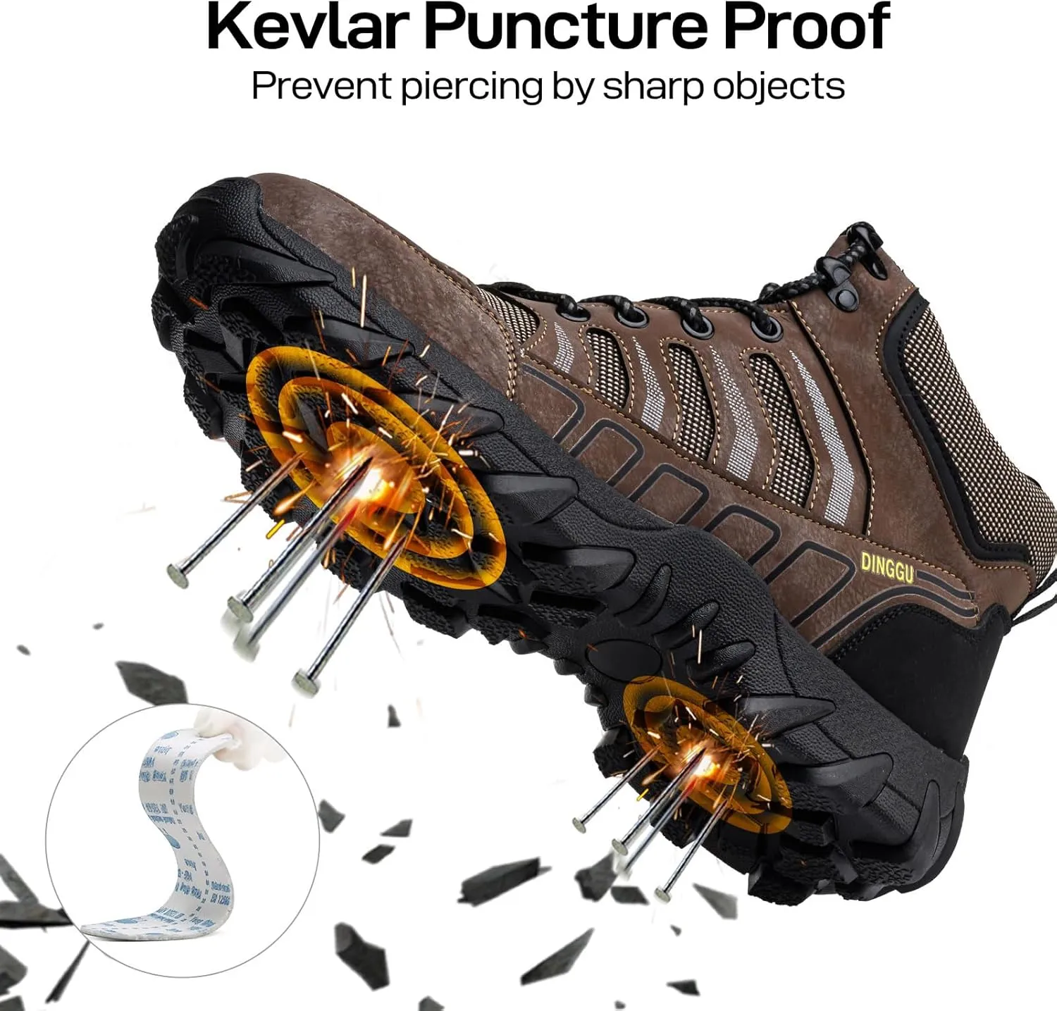 Steel Toe Work Boots for Men Safety Men's Work Boots，Comfortable Industrial & Construction Boots Slip Resistant Composite Toe Boots