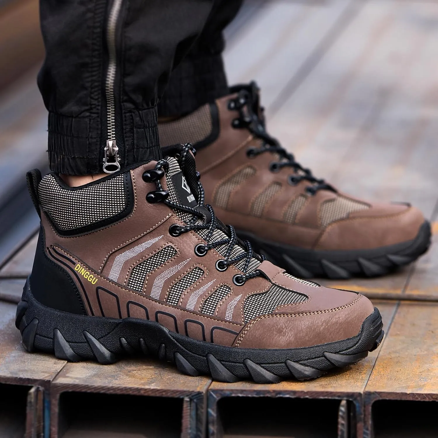 Steel Toe Work Boots for Men Safety Men's Work Boots，Comfortable Industrial & Construction Boots Slip Resistant Composite Toe Boots