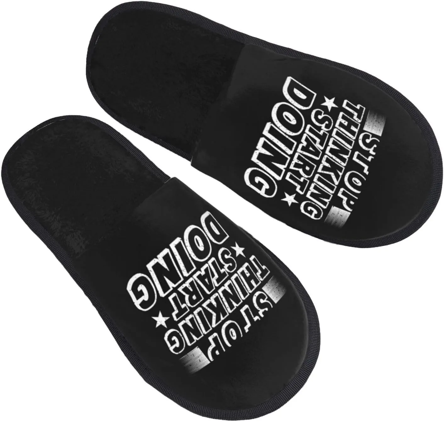Stop Thinking Start Doing Slippers Winter Indoor and Outdoor Slipper Warm Cozy Soft Lightweight House Shoes Fuzzy Slip-On Slipper Large