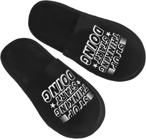 Stop Thinking Start Doing Slippers Winter Indoor and Outdoor Slipper Warm Cozy Soft Lightweight House Shoes Fuzzy Slip-On Slipper Large